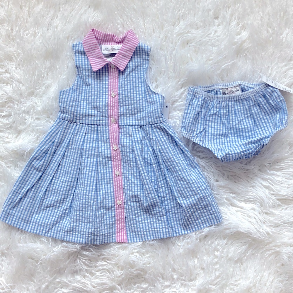 Blue & Pink gingham baby girl dress